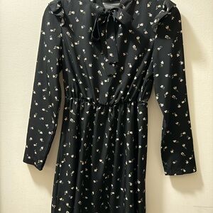 Floral Black Long Sleeve Dress